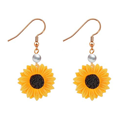 BELUCKIN Fashion Pearl Sunflower Dangle Earrings for Women Yellow Enamel Daisy Sun Flower Earring Jewelry Gift -rose gold- BELUCKIN Fashion Pearl Sunflower Dangle Earrings for Women Yellow Enamel Daisy Sun Flower Earring Jewelry Gift -rose gold-