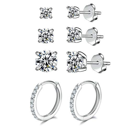 4 Pairs Sterling Silver Small Stud Earrings for Women | Sterling Silver Hoop Earrings- Hypoallergenic Huggie Cubic Zirconia Cartilage Earring Hoops for Girls -3/4/5Plus12.5mm- 4 Pairs Sterling Silver Small Stud Earrings for Women | Sterling Silver Hoop Earrings- Hypoallergenic Huggie Cubic Zirconia Cartilage Earring Hoops for Girls -3/4/5Plus12.5mm-