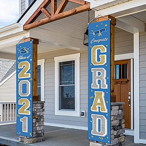 Graduation Decor - 2021 Graduation Decorations - Congrats Grad Class of 2021 Porch Banners Yard Sign - Party Supplies for Senior High School College Preschool Kindergarten - Blue Silver Gold Graduation Decor - 2021 Graduation Decorations - Congrats Grad Class of 2021 Porch Banners Yard Sign - Party Supplies for Senior High School College Preschool Kindergarten - Blue Silver Gold