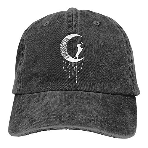 Waldeal Women's Cute Dog Dachshund Moon Baseball Caps Adjustable Washed Denim Dad Hat Black