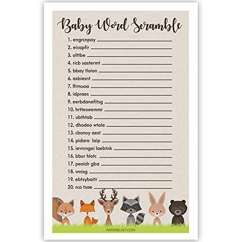Woodland Creatures Baby Shower Game - Baby Word Scramble