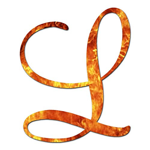 Mural Cursive Font L Initial - Vinyl Decal Sticker - 3.1inch x 3.75inch - Orange Flames Mural Cursive Font L Initial - Vinyl Decal Sticker - 3.1inch x 3.75inch - Orange Flames