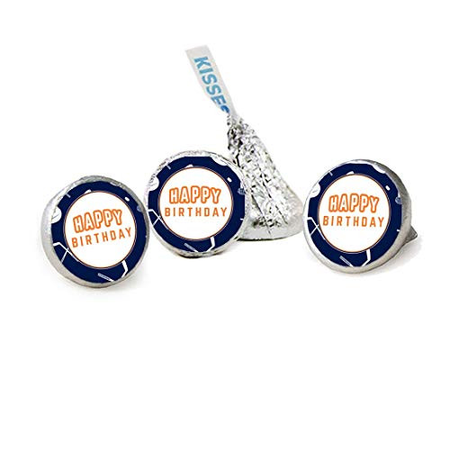 Hockey Navy and Orange Kisses Candy Stickers- Party Favor Stickers- Candy Labels- 324 Total Labels