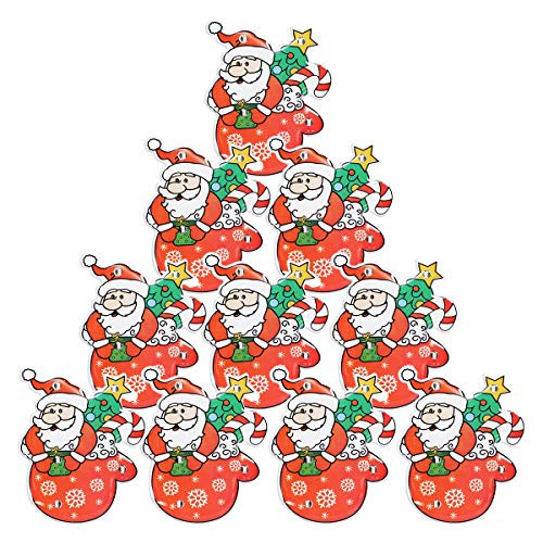 Amosfun 10PCS LED Brooch Christmas Brooch Pin Santa Claus Badge Brooch for Children Gift Glow Christmas Party Favors