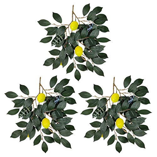 RESOYE 3Pack Artificial Lemon Branch- Fake Lemon Branch with Green Leaves- Yellow Fake Small Lemon Decorations Simulation Fruit Branches for Kitchen Home Garden- 5.9in RESOYE 3Pack Artificial Lemon Branch- Fake Lemon Branch with Green Leaves- Yellow Fake Small Lemon Decorations Simulation Fruit Branches for Kitchen Home Garden- 5.9in