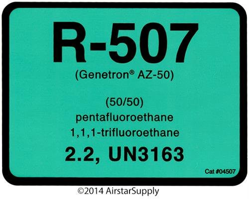 R-507 / R507 / Genetron AZ-50 Refrigerant Labels  04507 Color Coded Refrigerant ID Labels