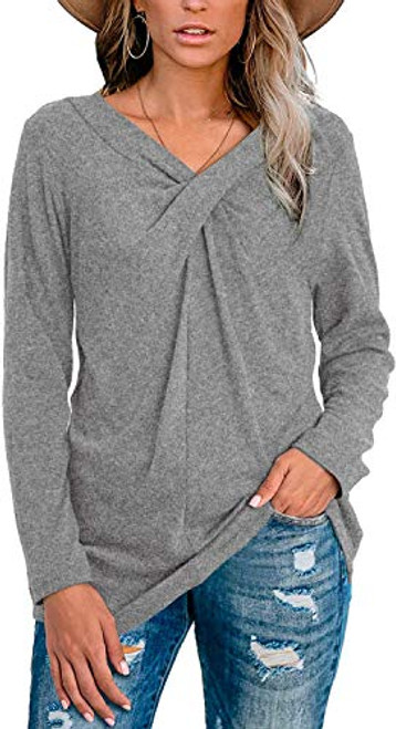 Younsuer Women's Casual V Neck Twist Knot T Shirts Long Sleeve Loose Tunic Tops Blouse Shirt Grey Younsuer Women's Casual V Neck Twist Knot T Shirts Long Sleeve Loose Tunic Tops Blouse Shirt Grey