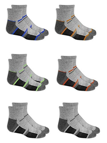 Fruit of the Loom Boys' 6-Pair Half Cushion Ankle Socks- Grey/Multi- Large -Shoe Size- 3-9-