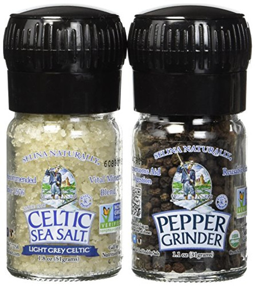 Celtic Sea Salt Organic Peppercorn and Light Grey Celtic Sea Salt Mini Grinders- 2.9 Ounces Reusable- Refillable Glass Grinders with Additive-Free- Delicious Sea Salt and Peppercorn Celtic Sea Salt Organic Peppercorn and Light Grey Celtic Sea Salt Mini Grinders- 2.9 Ounces Reusable- Refillable Glass Grinders with Additive-Free- Delicious Sea Salt and Peppercorn