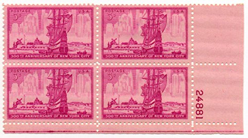 1953 New York City 1027a Plate Block 4 x 3cent US Postage Stamps