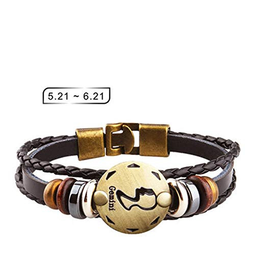 Axgo Retro 12 Zodiac Constellation Alloy Leather Hand Woven Braided Rope Bracelet Punk Chain Cuff- Gemini Axgo Retro 12 Zodiac Constellation Alloy Leather Hand Woven Braided Rope Bracelet Punk Chain Cuff- Gemini