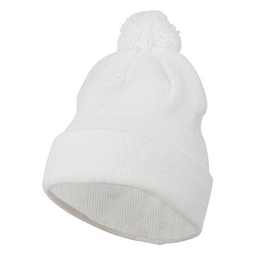 MG Pom Beanie with Cuff - White OSFM
