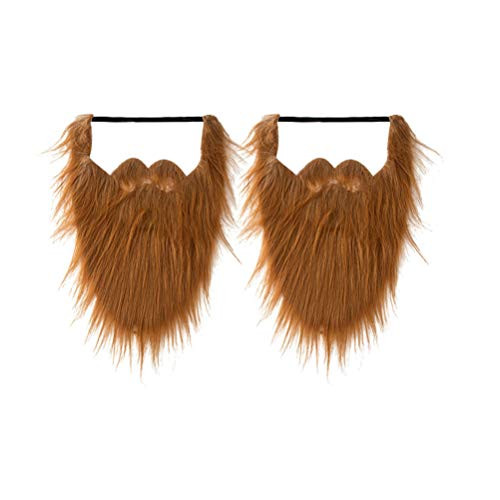 EXCEART 2Pcs Fake Beards Self Adhesive Mustaches Christmas Halloween Beard Adult Kid-Funny Fake Mustache Beards Facial Hair Costume Accessories for Masquerade Party Cosplay Props Supplies Orange