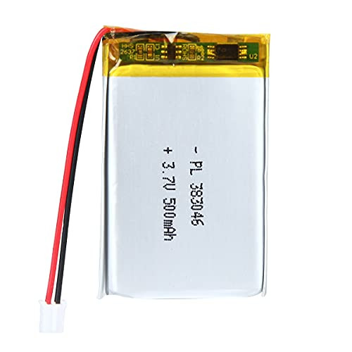 YTKavq 3.7V 500mAh Battery 383046 Lithium Polymer Ion Rechargeable Li-ion Li-Po Battery with 2P PH 2.0mm Pitch Connector