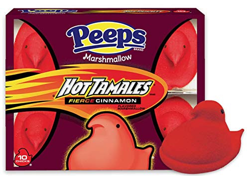 Peeps Hot Tamales Fierce Cinnamon - 10 Count -2pk- - Spicy Marshmallow Chicks - Red Easter Peeps with Intense Cinnamon Flavor - Novelty Easter Candy for Easter Baskets