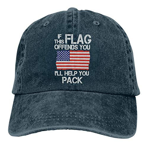 OMOXILOUY If This Flag Offends You- I'll Help You Pack Unisex Adult Adjustable Cowboy Hats Denim Baseball Cap for Men Women Cap
