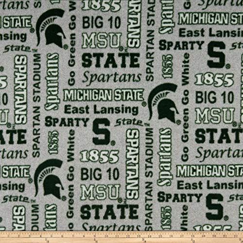 Sykel Enterprises NCAA Fleece Michigan State Heather Verbiage Fabric- Team Color- Fabric By The Yard