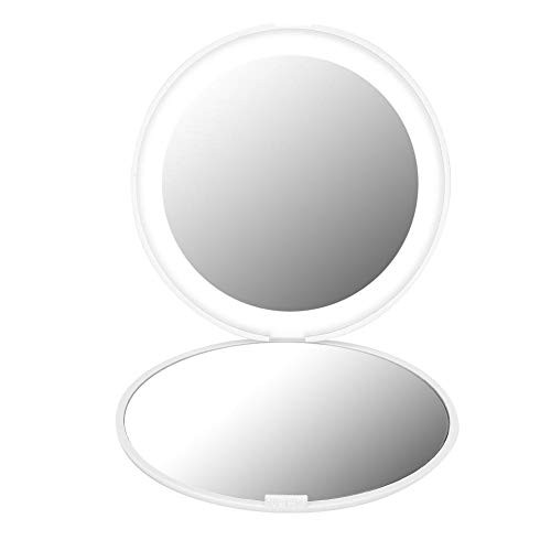 Double-Sided Lighted Makeup Mirror LED 10X Magnifying Makeup Mirror Portable Foldable Cosmetic Mirror- 4 Colors Available -White-