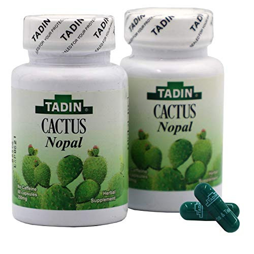 Tadin Cactus Capsules Herbal Supplement Helps Eliminate Toxins Excellent Fiber Source Relieves Constipation AntiInflammatory CaffeineFree- 60 Capsules Each One Jars- Tan- Nopal- 2 Count