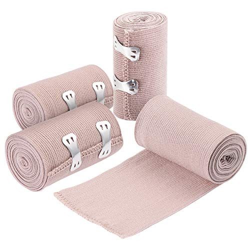 EXCEART 4Pack Cotton Elastic Bandage Stretch Elastic Wraps Compression Bandages with Clip for Foot- Ankle- Knee- Leg ï¼ 7. 5cm4. 5m 10cm4. 5m ï¼