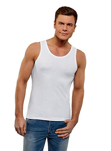oodji Ultra Men's Basic Tank Top- White- US 36-38 / EU 46-48 / S