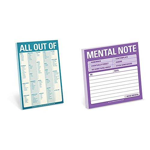 Knock Knock All Out Of Pad Grocery List Note Pad- 6 x 9-inches -Blue-  and  1-Count Knock Knock Mental Note Sticky Notes- To Do List Notepads- 3 x 3-inches each