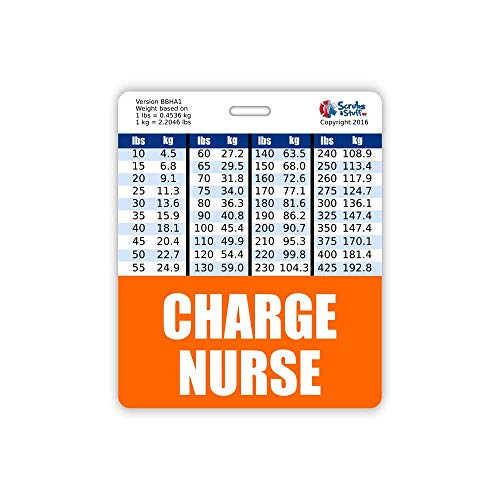Charge Nurse Badge Buddy Horizontal w/Height  and  Weight Conversion Charts -Oversized- Orange-