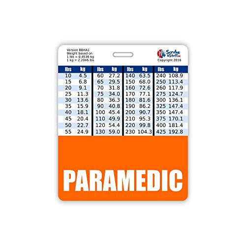 Paramedic Badge Buddy Horizontal w/Height  and  Weight Conversion Charts -Oversized- Orange-