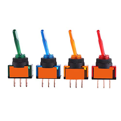 iFCOW Toggle Rocker Switches 4 Pcs 12V 20A LED On/Off 3 Pin SPST Toggle Rocker Switch For Car Auto Truck Boat