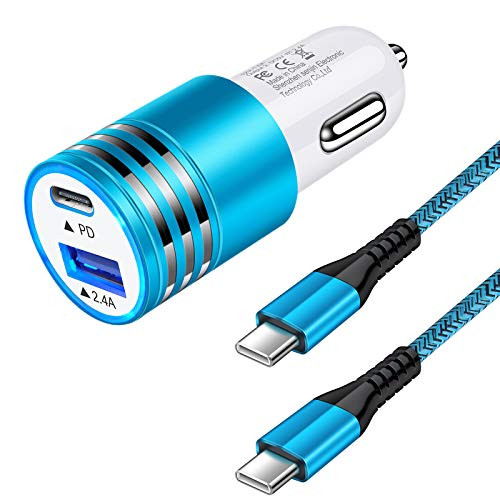 Fast USB C Car Charger for Samsung Galaxy S21 Ultra/S21 Plus/S20 FE/Note 21 20 Ultra S10 A12 A52 A11 A01 A21 A51 A20-Google Pixel 2/2XL/3XL/3A/3A XL/4a/4/4XL/4a 5g/5-Fast Charging PD Type C to C Cable