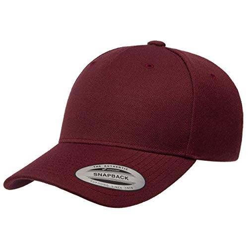 Yupoong Flexfit Men's YP Classics 5-Panel Premium Curved Visor Snapback Cap- Maroon- OSFA
