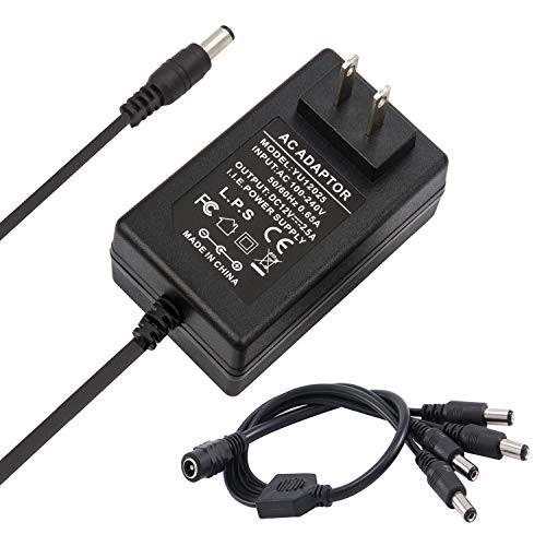 LeTaoXing Security Camera Power Adapter 12V 2.5A Power Supply 30W Wall Wart Transformer Charger AC to DC with 4 Way 4-Way Power Splitter Cable Cord for for DC12V Analog/AHD DVR/Camera LED Strip Light