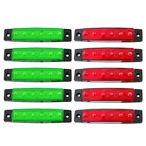 Meerkatt 10 x 3.8 Truck Bus Boat Trailer Green Red Side Marker Indicators Light Lamp 6LED Marker Light Red- Rear Side Marker Light- Truck Cab Marker Light- RV Marker Light 12V