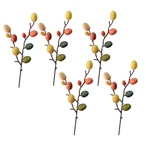 BESPORTBLE 5 Branches Fake Eggs Bouquet Easter Egg Tree Picks Artificial Eggs Stem Branch Realistic Egg Tree Ornaments DIY Easter Egg Prig Spring Party Supplies Kitchen Kindergarten Easter Decor