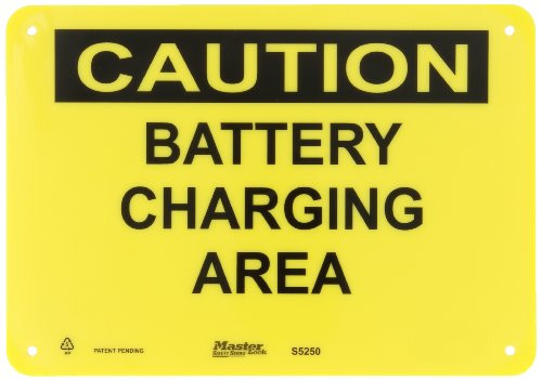 Master Lock S5250 10inch Width x 7inch Height Polypropylene- Black on Yellow Safety Sign- Header inchCautioninch- Legend inchBattery Charging Areainch