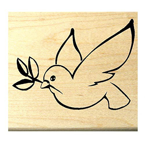 P120 Small Peace Dove with Olive Branch Rubber Stamp