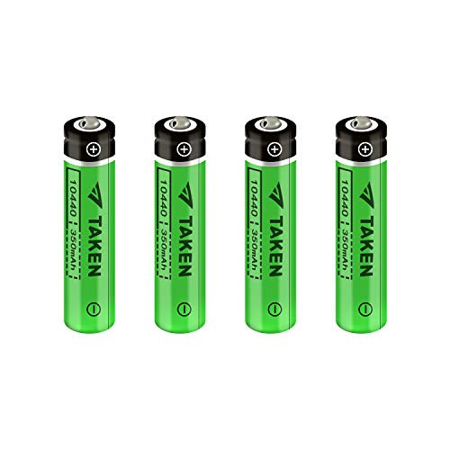 10440 Rechargeable Battery- Taken 3.7V 350mAh 10440 Li-Ion Rechargeable Button Top for LED Flashlight Torch - 4 Pack
