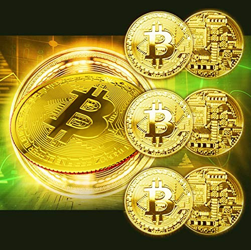 6 Pcs Gold Bitcoin Coins and 6 Cases Commemorative 2021 Blockchain Cryptocurrency Collectors Bitcoin Gold Plated Bitcoin with Protective Cases