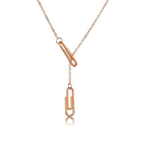 Minimalist Paperclip Pendant Y Necklace Geometric Hollow Metal Frames Jewelry -rose gold- Minimalist Paperclip Pendant Y Necklace Geometric Hollow Metal Frames Jewelry -rose gold-