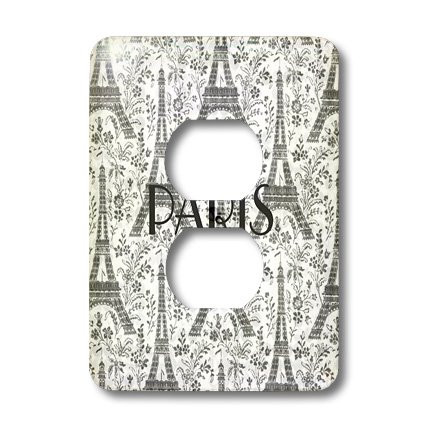 3dRose LLC lsp_100533_6 Silvery Gray Eiffel Towers with Paris Written In Black 2 Plug Outlet Cover