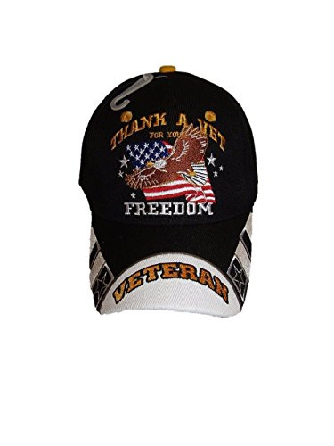 Thank A Vet For Your Freedom Veteran Eagle Flag Embroidered Ball Cap Hat- Black- One Size Fits Most