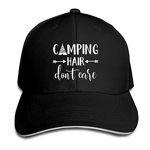Camping Hair Don't Care?Unisex Adult Vintage Washed Denim Adjustable Baseball Cap?Black Camping Hair Don't Care?Unisex Adult Vintage Washed Denim Adjustable Baseball Cap?Black