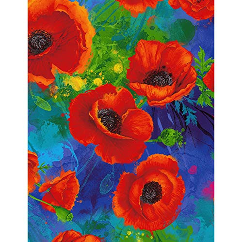Timeless Treasures Digital I Dream Of Poppy Allover Poppies Royal Fabric Fabric by the Yard