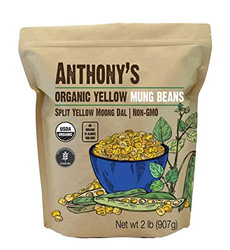 Anthony's Organic Split Yellow Mung Bean- 2 lb- Moong Dal- Gluten Free- Non GMO- Vegan