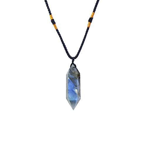 YGLINE Labradorite Healing Crystal Pendants-Natural Crystal Quartz Necklace 6 Faceted Chakra Crystal Wand Stone -Hexagonal- YGLINE Labradorite Healing Crystal Pendants-Natural Crystal Quartz Necklace 6 Faceted Chakra Crystal Wand Stone -Hexagonal-