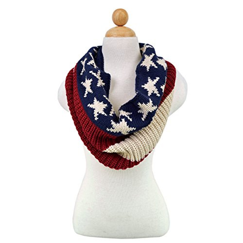 TrendsBlue Stars  and  Stripes US Flag Style Winter Knit Infinity Loop Circle Scarf