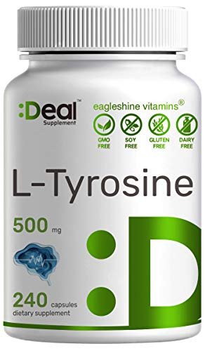 Eagleshine Vitamins L-Tyrosine 500mg- 240 Capsules- Supports Mental Alertness- Attention and Focus- Advanced Tyrosine Supplement for Brain Health