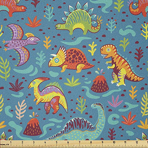 Ambesonne Dinosaur Party Fabric by The Yard- Pattern in Cartoon Style Prehistoric Period Illustration Plants and Volcanos- Stretch Knit Fabric for Clothing Sewing and Arts Crafts- 1 Yard- Orange Ambesonne Dinosaur Party Fabric by The Yard- Pattern in Cartoon Style Prehistoric Period Illustration Plants and Volcanos- Stretch Knit Fabric for Clothing Sewing and Arts Crafts- 1 Yard- Orange