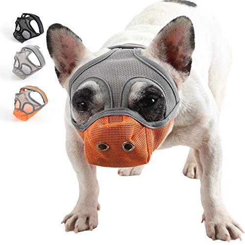 YUESEN Short Snout Dog Muzzle - Adjustable Breathable Mesh Bulldog Muzzle with Tongue Out Design/Dog Mask for Barking Biting Chewing Training -M- Orange-