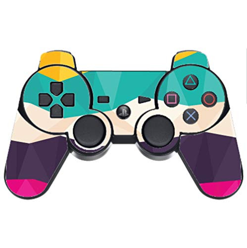 Yellow White Teal And Purple Polygon Design Vinyl Decal Sticker Skin by egeek amz for PS3 Dual Shock wireless controller